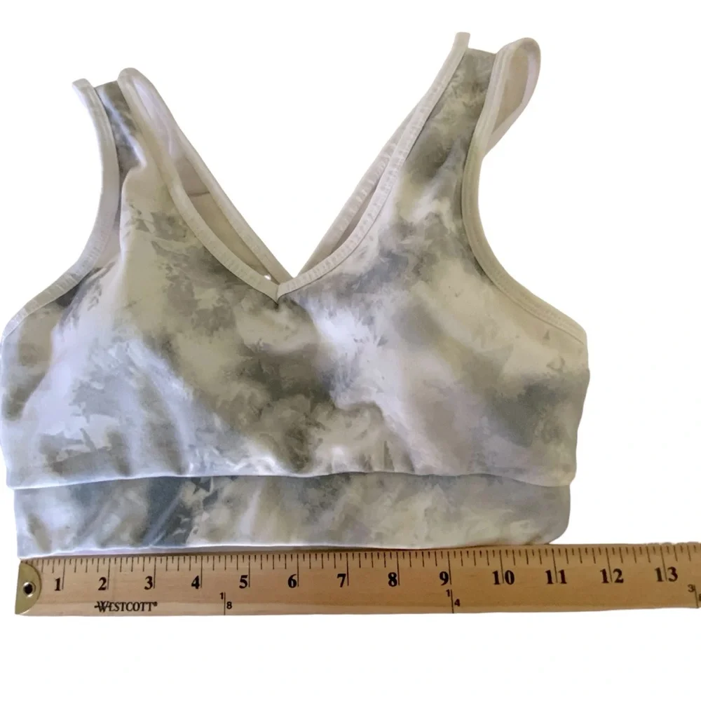 AVIA Tie Dye Sports Bra Gray And White Crisscross Straps Removable Pads Size S